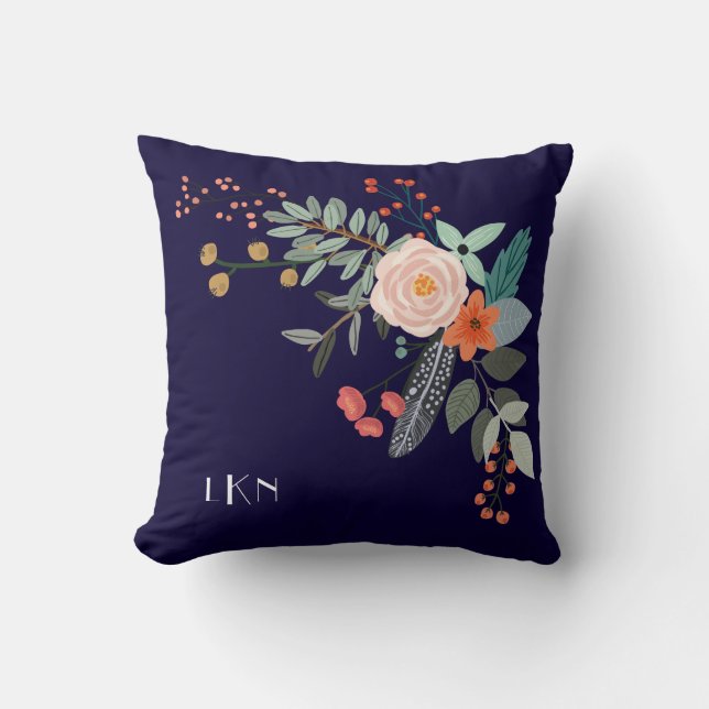 Monogram Botanical Throw Pillow (Front)