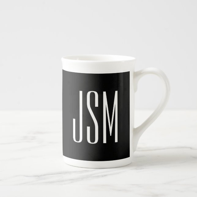 Monogram, Brand or Business Name | Black & White Bone China Mug (Right)