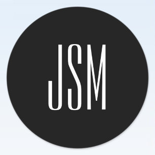 Monogram, Brand or Business Name   Black & White Classic Round Sticker