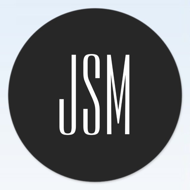 Monogram, Brand or Business Name | Black & White Classic Round Sticker (Creator Uploaded)