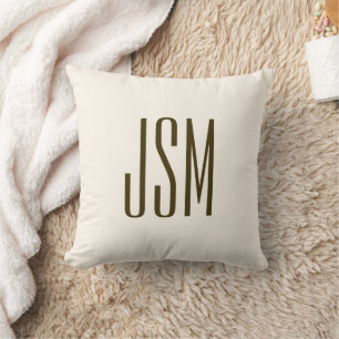 Monogram, Brand or Business Name   Off-white Brown Throw Pillow