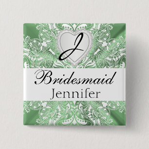 Monogram Bridal Party Mint Green Satin Design 2 Inch Square Button