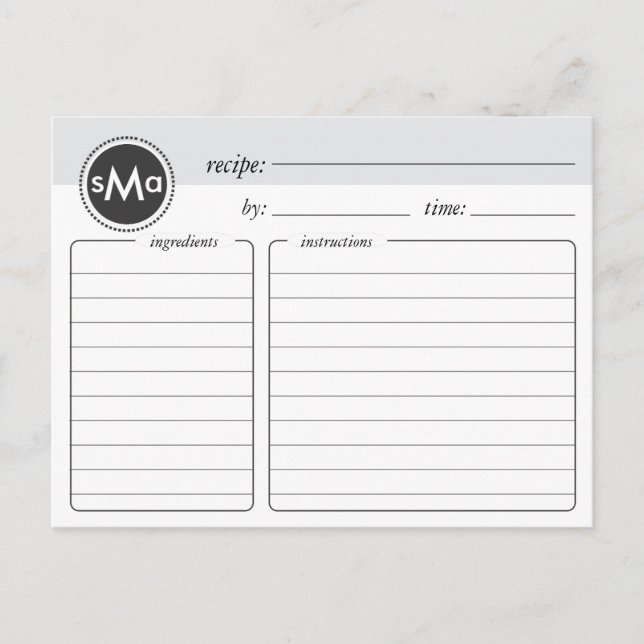Monogram Bridal Shower Recipe Card (Front)