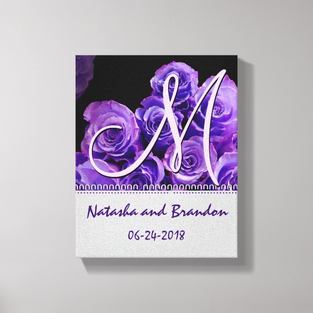 Monogram Bride and Groom with Purple Roses Canvas Print (Front)