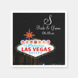 Monogram Bride Groom Wedding Las Vegas Sign Night  Napkin