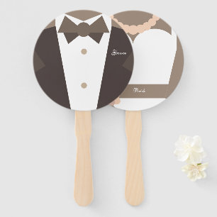 Monogram. Bride Wedding  Gown & Groom Tuxedo Hand Fan