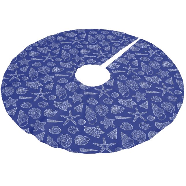 Monogram Bright Blue Shell Pattern Brushed Polyester Tree Skirt (Angled)