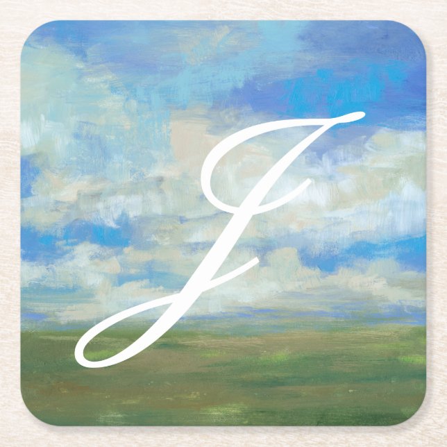 Monogram | Bright Day I Square Paper Coaster (Front)