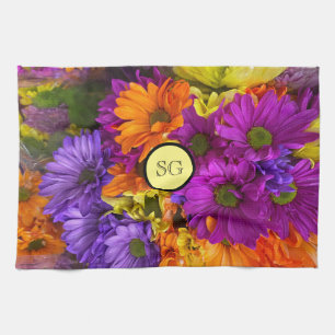 Monogram Bright Floral Dish Cloth Hand Towel