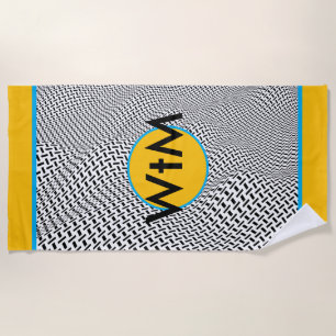 Monogram Bright Gold-Bold Blue Op Art Beach Towel