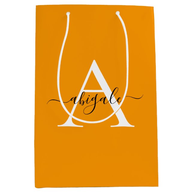 Monogram Bright Orange | Minimalist Elegant  Medium Gift Bag (Front)