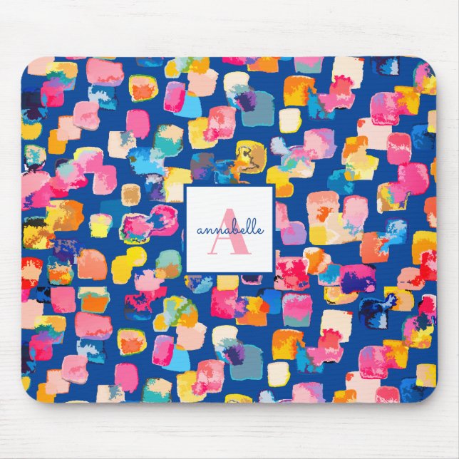 Monogram Bright Painted Abstract Personalized iPad Mouse Pad (Front)