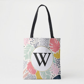 Monogram Bright Summee Tropical Collage Pattern Tote Bag