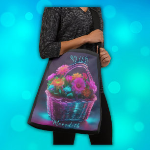 Monogram Brightly Coloured Flowers in a Basket Crossbody Bag