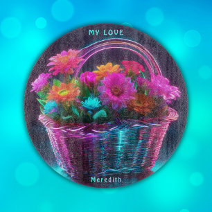 Monogram Brightly Coloured Flowers in a Basket   Cutting Board