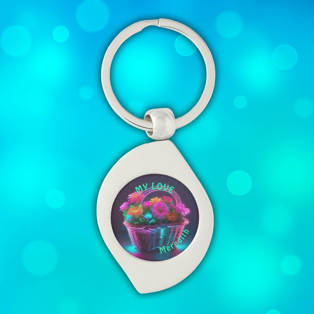 Monogram Brightly Coloured Flowers in a Basket | Keychain (Creator Uploaded)