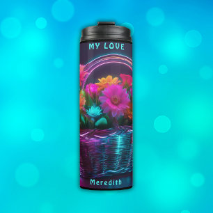 Monogram Brightly Coloured Flowers in a Basket Thermal Tumbler