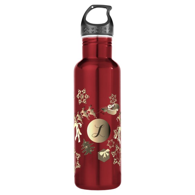 Monogram Bronze-like Santa's Reindeer & Snowflakes 710 Ml Water Bottle (Front)