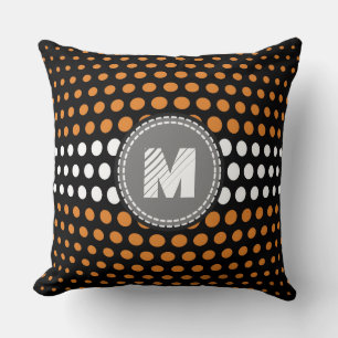 Monogram Bronze & White Polka Dots Pattern Throw Pillow