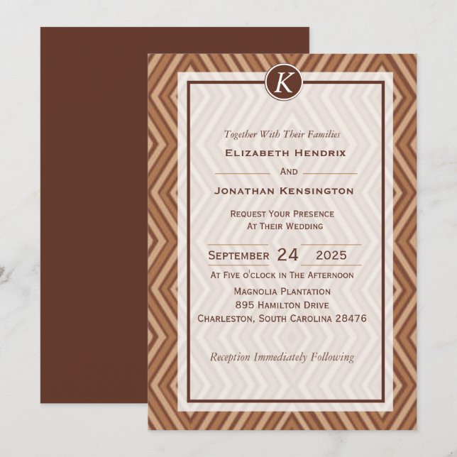 Monogram Brown and Beige Wedding Invitation (Front/Back)