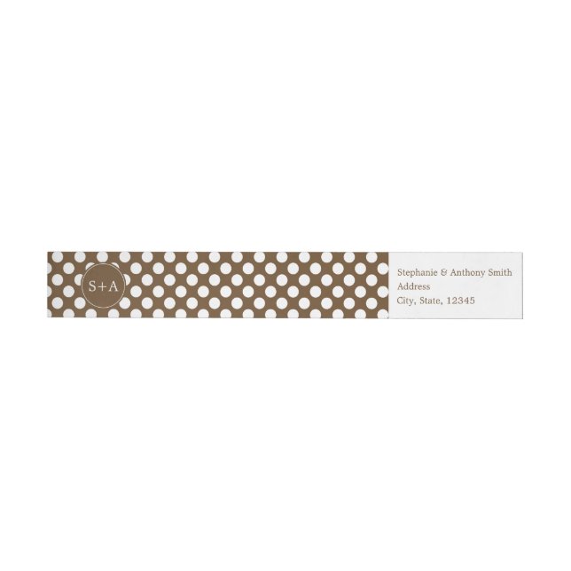 Monogram Brown and White Polka Dot Wedding Wrap Around Label (Individual)