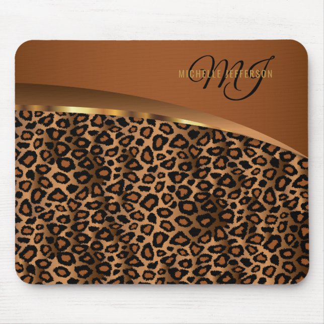 Monogram Brown, Black and Gold Leopard Mouse Pad (Front)