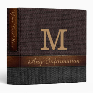 Monogram Brown & Black Burlap Rustic Jute Binder