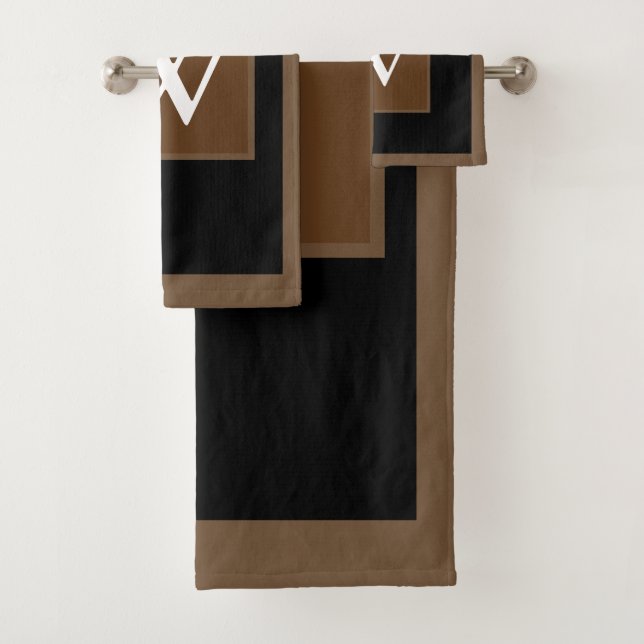 Monogram Brown Black White Block Pattern Bath Towel Set (Insitu)