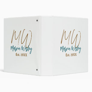 Monogram brown blue turquoise est.year simple mini binder