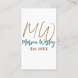 Monogram brown blue turquoise est.year simple mini business card