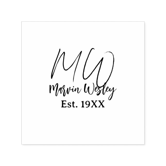Monogram brown blue turquoise est.year simple mini self-inking stamp (Design)