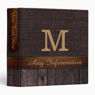 Monogram Brown Burlap Rustic Jute Look Wood Binder