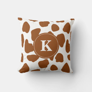 Monogram  Brown Cow Print and Teal Accents Pillow