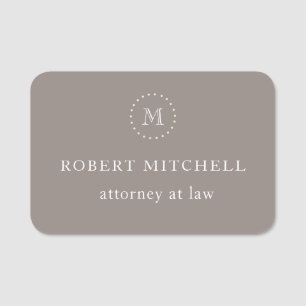Monogram Brown Elegant Professional Name Tag