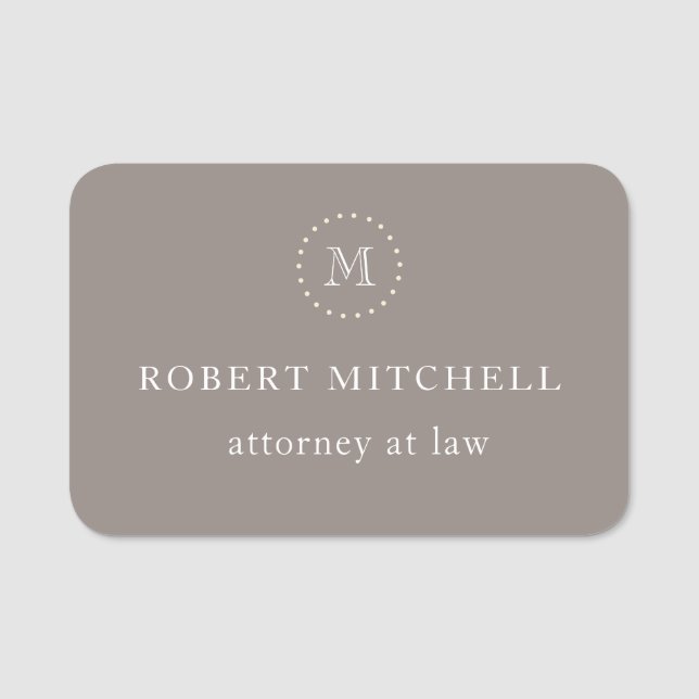 Monogram Brown Elegant Professional Name Tag (Front)