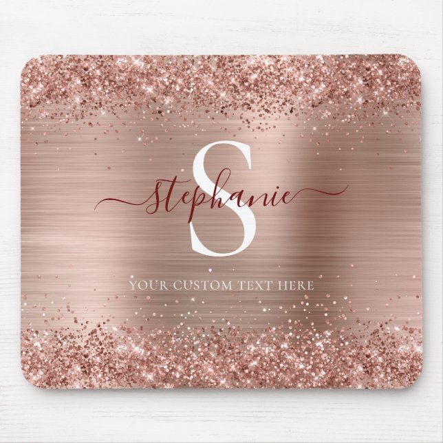 Monogram Brown Faux-Glitter Girly Glam Mouse Pad (Front)