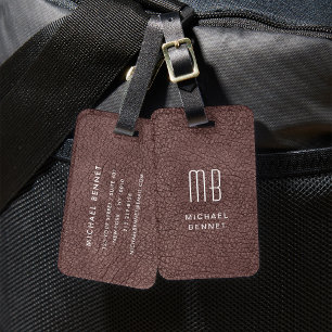 Monogram Brown Faux Leather Texture Luggage Tag