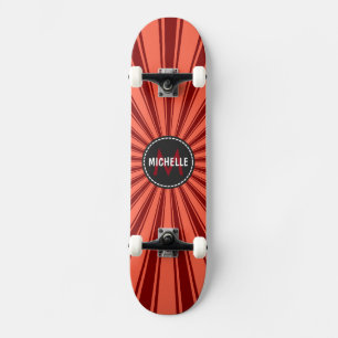 Monogram Brown Funky Sun Rays Pattern Skateboard