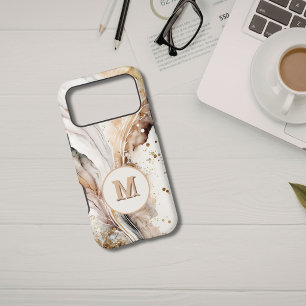 Monogram Brown Gold Marble Luxe Abstract Design