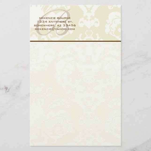 Monogram Brown Green & Creme Stationery (Front)
