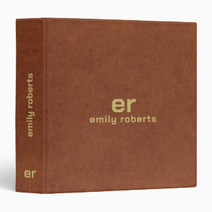 Monogram Brown Leather Gold Typography Binder