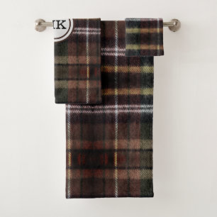 Monogram Brown Plaid Bath Towel Set