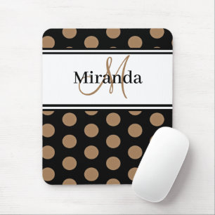Monogram Brown Polka Dot Black White Script Mouse Pad