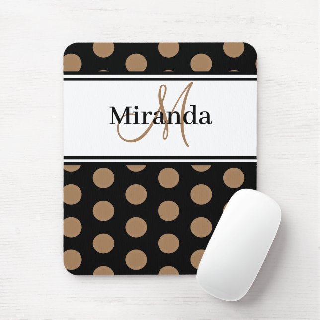 Monogram Brown Polka Dot Black White Script Mouse Pad (With Mouse)