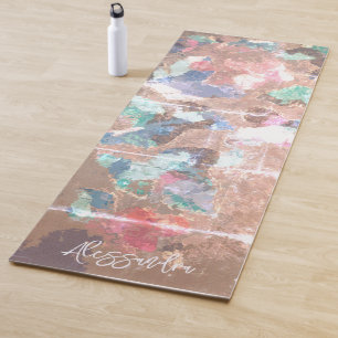 Monogram brown teal retro vintage abstract pastel yoga mat