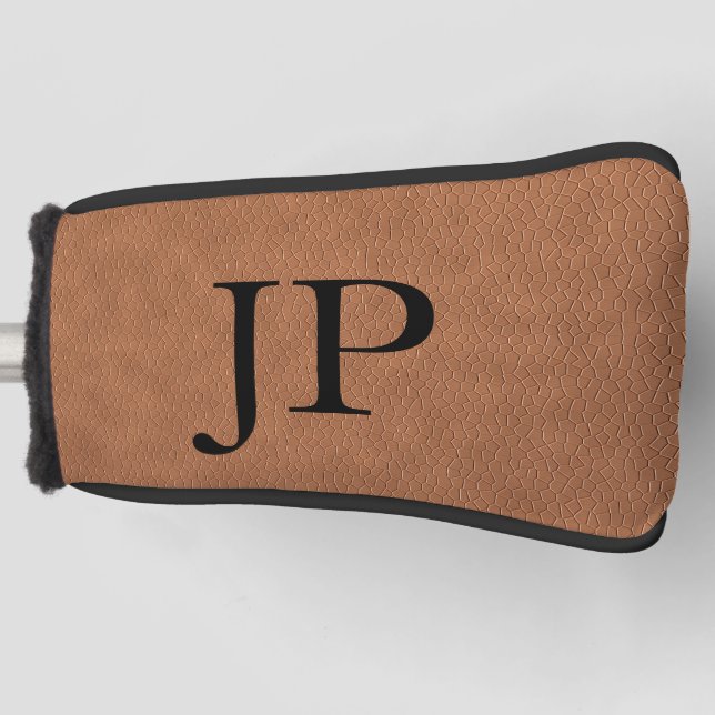 Monogram Brown Textured Leather Custom Monogrammed Golf Head Cover (Front)
