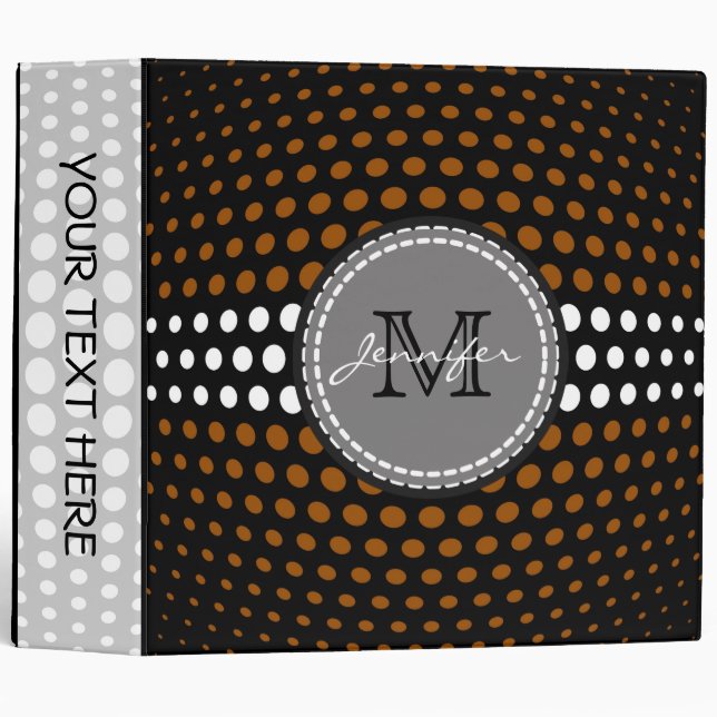Monogram Brown & White Polka Dots Pattern Binder (Front/Spine)