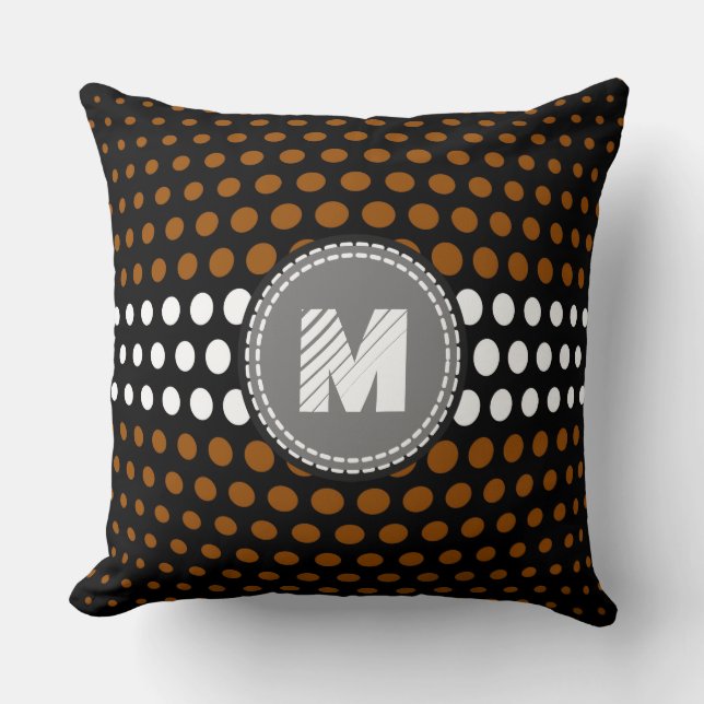 Monogram Brown & White Polka Dots Pattern Throw Pillow (Front)