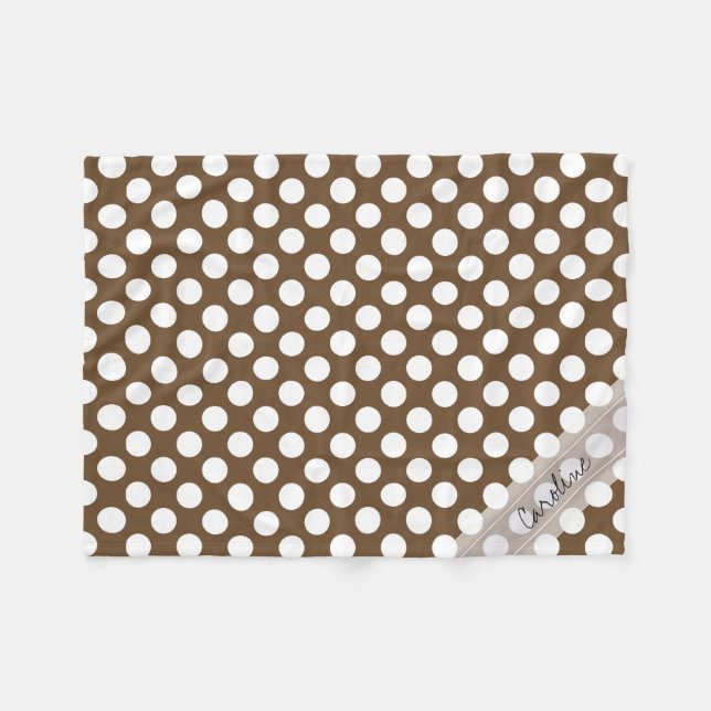 Monogram Brown White Trendy Fun Polka Dot Pattern Fleece Blanket (Front (Horizontal))
