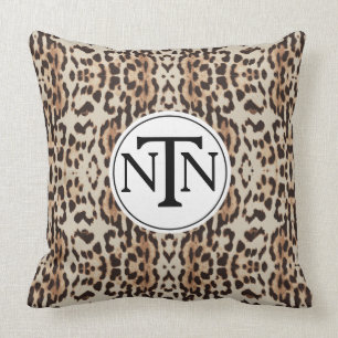 Monogram Brown Wild Leopard Print Throw Pillow